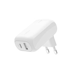 Belkin BoostCharge 42 W 2-poorts wandlader, USB-C + USB-A oplader, snellader voor iPhone 15, 15 Plus, 15 Pro, 15 Pro Max, 14, 14 Pro Max, 13, Galaxy S24, S23, Plus, Ultra, iPad, AirPods en meer – Wit