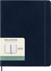 Moleskine Weekly Planner, Weekly Agenda with Space for Notes 12 Months 2025, Soft Cover and Elastic Closure, Sapphire Blue Color, Extra Large Format 19x25 cm