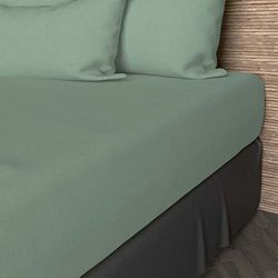 Soleil d'ocre, Fitted Sheet, Cotton, 57 Threads, Sea Green, 160 x 200 cm