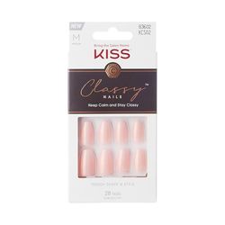 KISS Classy Nails Collection, Cosy Meets Cute, Medium Length Coffin Shaped Fake Nails, Includes 28 False Nails, Nail Glue, Nail File, and Manicure Stick