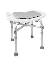 KMINA - Sgabello Doccia Anziani (150 Kg) con Doppia Traversa Rinforzata, Cuscino, Sgabello Bagno Bianco, Regolabile, Montaggio Senza Utensili - Made in Europe