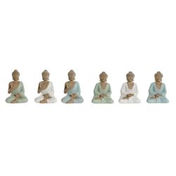 Home ESPRIT Figurine décorative Blanc Vert Turquoise Bouddha Oriental 6 x 4 x 8,5 cm (6 unités)