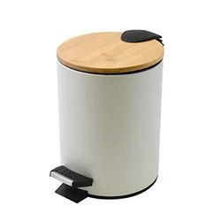 Spirella - Poubelle de Salle de Bain à Pédale en Acier ADONIS - Couvercle Bambou - Fermeture Douce Easy-Close, Frein de Chute, Bac Intérieur - 30L - Noir Mat