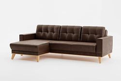 CAVADORE Canapé d'angle Lima avec Chaise Longue/canapé en Forme de L Aspect Daim avec Fonction Couchage + Coffre/Cadre en Bois + surpiqûre dans Le Dos/Microfibre Marron foncé