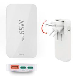 Hama Caricatore USB C (caricatore rapido 65 Watt, spina di ricarica per presa 2 x USB-C, 1 x USB-A, per cellulare, laptop, tablet, supporta Power Delivery, caricatore USB multiplo con tecnologia GaN),