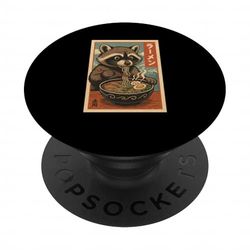 Racoon Eats Ramen Noodles Japanese Vintage PopSockets Adhesive PopGrip