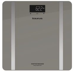 Taurus Inception Precission - Báscula de baño inteligente, calcula el porcentaje de grasa y agua corporal, memoria para 10 usuarios, pantalla LCD, cristal templado, peso máx 180kg, precisión 0,1kg