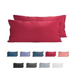 Komfortec 100% bomull örngott set om 2 40 x 80 cm, supermjukt premiumjerseyörngott, 150 g/m², kuddöverdrag, Aurora röd