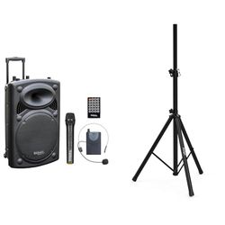 Ibiza - PORT15UHF-BT - Altavoz portátil 15"/800W MAX con 2 micrófonos (UHF), Mando a Distancia & Audibax Neo 131 - Soporte Profesional para Altavoces - Trípode para Altavoces - Trípode Extensible