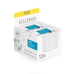 LILLYDOO Wet Toilet Tissues 720 Pack (12 x 60) 100% Plastic-Free Flushable Cloth, Perfume Free