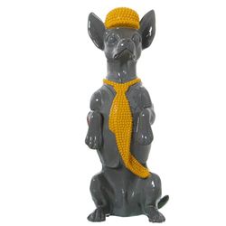 Alexandra House Living Decoratief figuur, geel, grijs, kunststof, hond, stropdas, 12 x 16 x 30 cm