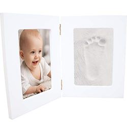 Happy Hands grote handafdrukset met dubbel frame voor hand- of voetafdrukken van baby's (afmetingen: 19 x 24,5 cm, eenvoudige bediening, incl. huidvriendelijke modelleermateriaal) wit