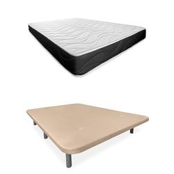 Somnia Descanso Bombay Lit Complet avec Matelas réversible + Base tapissée Extra renforcée avec 6 Pieds cylindriques métalliques filetés, 150 x 190, Beige
