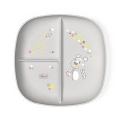 Chicco Barnmatstallrik, barnmatstallrik med 3 delar för att upptäcka nya smaker, diskmaskinssäker, mikrovågsugnssäker, BPA-fri, 12 månader, grå
