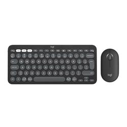 Logitech Pebble Keys 2 K380s, Multi-Device Bluetooth Wireless Keyboard + Pebble Mouse 2 M350s Slim Bluetooth Wireless Mouse, QWERTY UK - Graphite