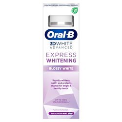Oral-B 3D White Advanced Dentifrice, blanchiment express, blanc brillant, 75 ml, blanchiment des dents et élimination des taches, saveur eucalyptus