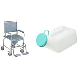 NRS Healthcare M66119 Wheeled Commode/Over Toilet Chair with Padded Seat and Back - Height Adjustable & G47469 Male Urinal Bottle