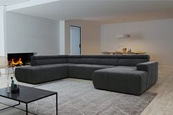 DOMO. collection Brandon - Sofá con Respaldo y Ajuste de Profundidad del Asiento en Forma de U, tapizado 359 x 228 x 80 cm, Color Gris, DKL. Gris