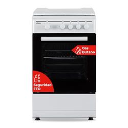 Nilson Cocina Gas Butano 4 Zonas de Cocción, Horno 43 L, Blanco NKG4500TM. Control Manual, 2 Programas de Cocción, Cristal en Puerta de Doble Capa, Tapa Abatible
