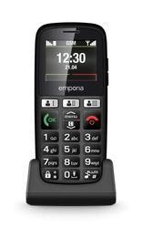 Emporia Happy - Teléfono móvil para Personas Mayores, Robusto y de Calidad, Volumen Alto, Pantalla a Color, Bluetooth, 3 Teclas de Llamada rápidas, Teclas Grandes iluminadas, Base de Carga, Negro