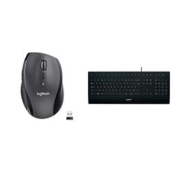 Logitech M705 Marathon Mouse Wireless - Durata Della Batteria 3 Anni, Forma Ergonomica Scolpita Per La Mano Destra, & K280E Tastiera Cablata Business Per Windows/Linux, Usb, Tasti ‎Silenziosi