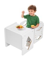 VEVOR Ensemble Table et Chaises pour Diversification Autonome Enfants, Mobilier pour DME en Bois, Table de d'Activités pour Enfants, Hauteur Réglable, pour Dessiner Lire Manger, Tout-Petits, Blanc