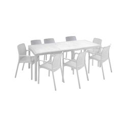 Dmora - Salon d'extérieur Manarola, Table rectangulaire Extensible avec 8 chaises et accoudoirs, fabriqué en Italie, Blanc