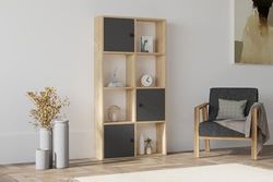 Hanah Home skandinavisk väggmonterad bokhylla, safir & antracit, 77,8 x 151,4 x 22 cm | 100% melaminbelagd partikelbräda, 18 mm tjock | Snygg och rymdsparande design