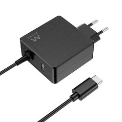 Ewent 65W Cargador Portatil de Pared USB C para Lenovo,HP,Macbook Pro/Air,Huawei,Acer,ASUS,DELL,Xiaomi, Samsung,Cargador Ordenador Portátil Tipo C con Cable de 1,5 Metros;Toma USB-A Adicional;Negro