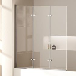 EMKE Panneau de douche pour baignoire 120 x 140 cm, paravent pour baignoire pliable 3 pièces, séparateur de douche pour baignoire, panneau de baignoire en verre de sécurité de 6 mm, facile à nettoyer