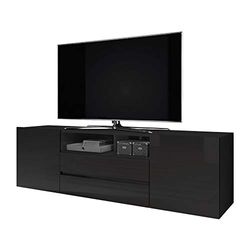 Selsey Bros - Meuble TV/Banc TV (140 cm, Noir Mat/Noir Brillant)