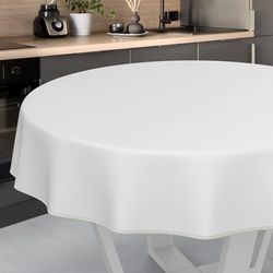 ANRO Mantel de Hule Lavable, para jardín, Exterior e Interior, Redondo, 120 cm, con Dobladillo, Color Blanco