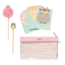 Grupo Erik Pusheen Stationery Set | Pusheen Pencil Case With Pen With Pom Pom Topper, Pencil With Eraser Topper, 3 Notepads | Pusheen Gifts, Pusheen Cat Stationery, Cute Stationery