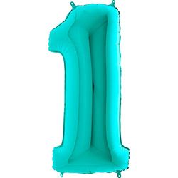 Ballonim Palloncino con numeri 0-9, 100 cm, Tiffany, blu, turchese, menta, con numeri a elio, XXL (numero 1)
