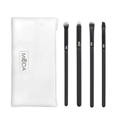 MODA Royal & Langnickel - Juego de 5 brochas de maquillaje con bolsa, incluye pliegues, ojos ahumados, difuminadores y lineales, color negro, BMX-BEK5
