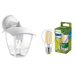 Philips LED Creek Lampada da Parete per Esterni, Alluminio, Bianco + Philips LED Lampadina Classe A Ultra Efficiente, 4W, Luce Naturale, E27