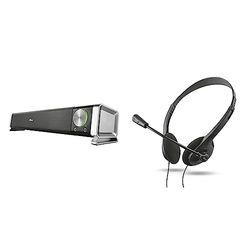 Trust Asto Soundbar PC, 12 W, Casse PC, Jack 3,5 mm, Alimentazione USB & Primo Cuffie con Microfono Leggere, Connessione 3,5 mm, Cavo 1,8 m, Auricolari con Filo
