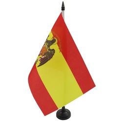 AZ FLAG - Drapeau De Table Espagne 1977-1981 21x14 cm - Petit Drapeau Espagnol Ancien De Bureau 100% Polyester Avec Hampe De 25cm Et Socle En Plastique Noir