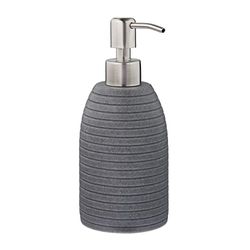 Relaxdays Dispenser di Sapone Manuale, 300ml, Portasapone Ricaricabile, Accessorio Bagno & Cucina, Poliresina, Grigio, 1 pz