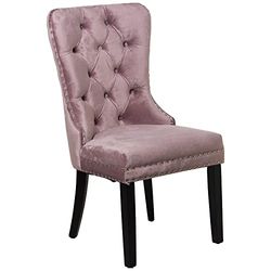 DRW Set van 2 stoelen van fluweel en hout en hoogte. Zitvlak 48 cm in roze, 52 x 63 x 100 cm, zithoogte 48 cm