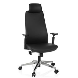hjh OFFICE Sillón de Oficina Profesional ergonómico YUCANO I Sillón Giratorio de Cuero Vegano, reposacabezas y reposabrazos Regulables, Negro