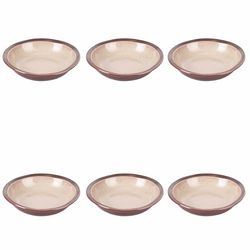 Villa d'Este Home Tivoli Set 6 piatti fondi beige in gres, bordo marrone, Bretagne Terra