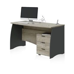 duehome | Mesa de Despacho con 3 Cajones, Mesa de Oficina o Estudio, Modelo Elan, Acabado en Gris Antracita y Roble Alaska, Medidas: 136 cm (Ancho) x 67 cm (Fondo) x 74 cm (Alto)