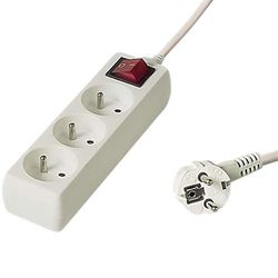 PremiumCord Extensão de 230 V, 3 tomadas com interruptor, extensão de 230 V, entradas francesas rotadas de 45°, tomada múltipla segurança infantil, branco, 10 m