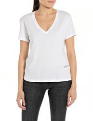 Replay Dames Oversize T-shirt met korte mouwen Pure Logo Collectie, 001, wit, S