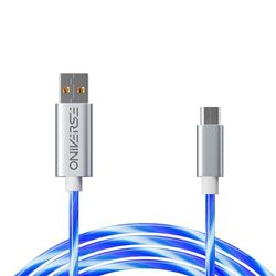 Oniverse Led-USB-kabel, USB-A naar Micro USB, compatibel met PS4 Pro Slim PS3 Xbox One PC Mac Android, 2 meter, snel opladen, 5 verlichtingsmodi, Micro USB