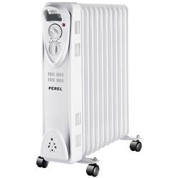 Perel 2500W Olieradiator met 11 ribben, 3 warmtestanden, instelbare thermostaat, handvat, wielen en kabelhouder, oververhittings- en kantelbeveiliging, mobiele, stille en energiezuinige bijverwarming