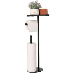Kingmate Soporte de Papel higiénico Independiente con Estante para teléfono, Capacidad para 5 Rollos de Papel, Soporte de Rollo de Papel Negro para baño, Resistente para Plantas en Maceta