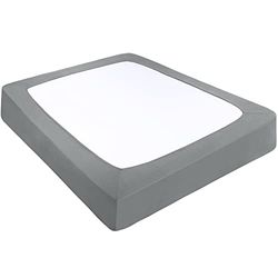 PiccoCasa Housse de sommier tapissier en tissu extensible enveloppant autour des 4 côtés sans plis, pour la maison, housse de matelas élastique pour matelas jusqu'à 35,6 cm, gris cadet, très grand lit