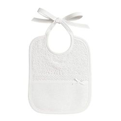 Filet Slabbetje van witte badstof, volledig met de hand gemaakt, met zak van Aida-stof om op te borduren, ideaal voor baby's en peuters, 100% Made in Italy, kleur wit, afmetingen 18 x 21 cm